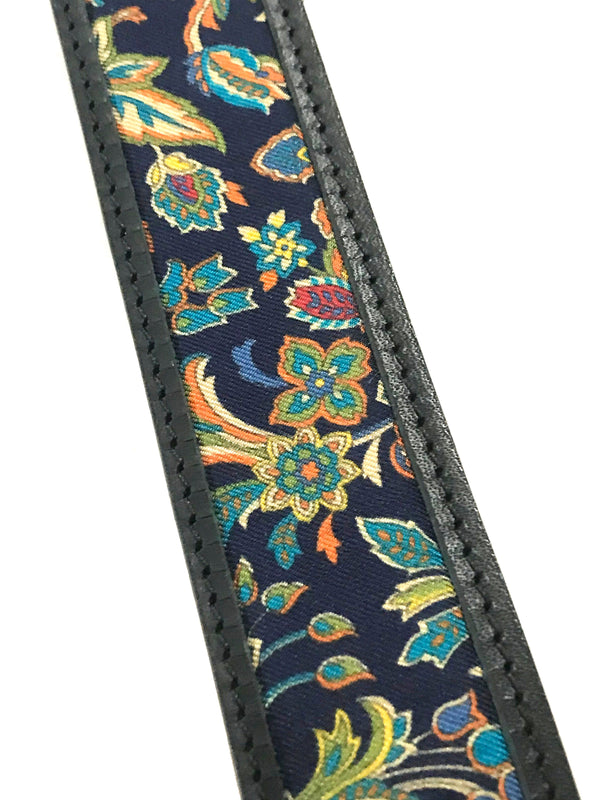Floral Pattern Black Leather Belt