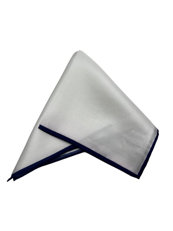 Classic White Pocket Square with Navy Border