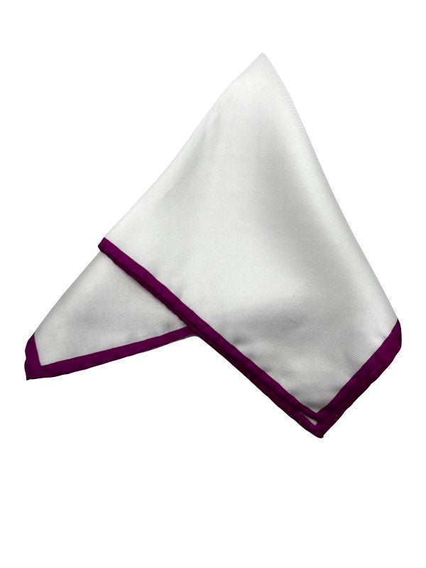 Classic White Pocket Square with Burgundy Border