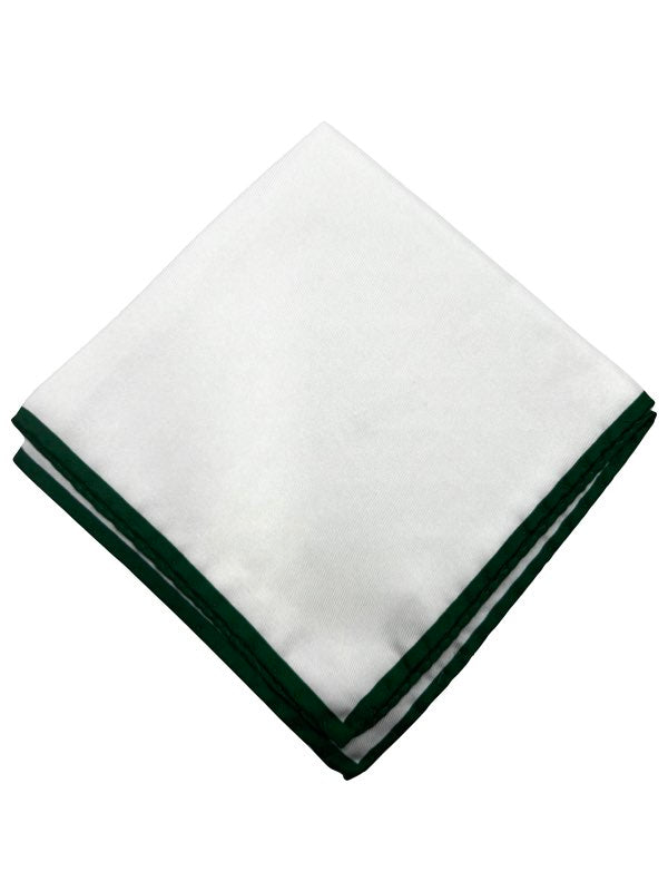 Classic White Pocket Square with Green Border