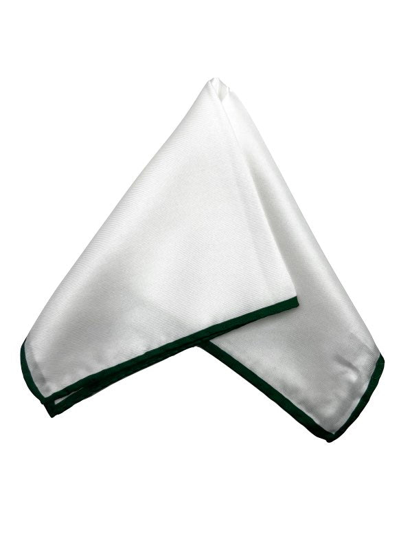 Classic White Pocket Square with Green Border