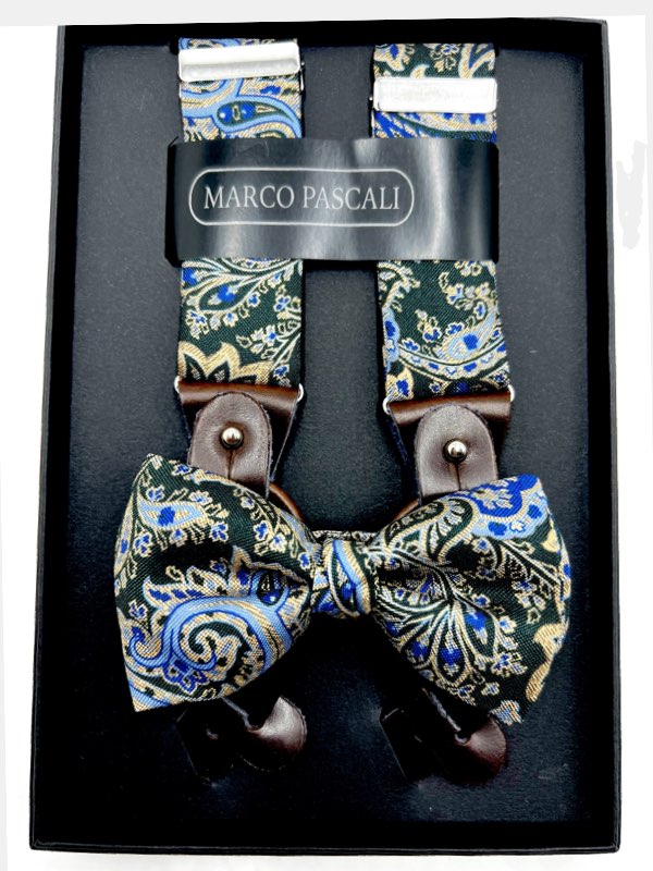 Midnight Emerald Paisley Matching Set of Bowtie & Braces