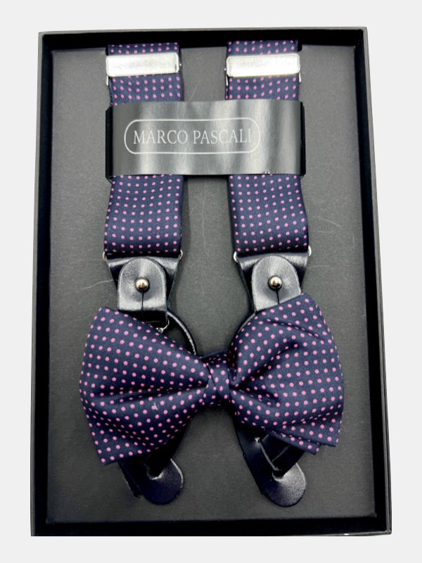 Pink Dots in Navy Matching set of Bowtie & Braces