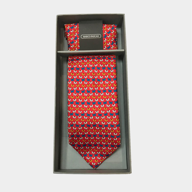 Butterflies in Red Tie & Pocket Square Set