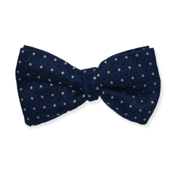 Set : Silk suspenders navy colour background printed with white rhombus pattern and blue with matching bow tie.