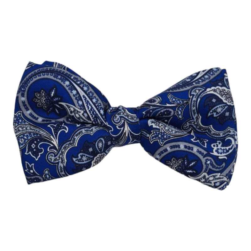 Set : Silk suspenders royal blue colour background with flowers in white and blues tones with matching bow tie.