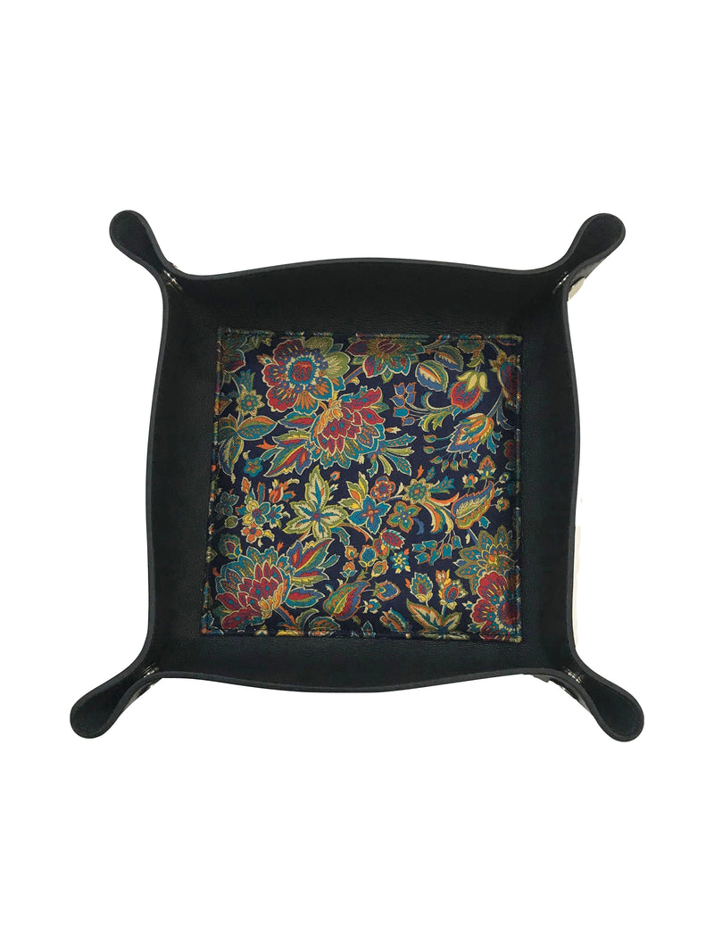 Floral Pattern Silk & Leather Valet Tray